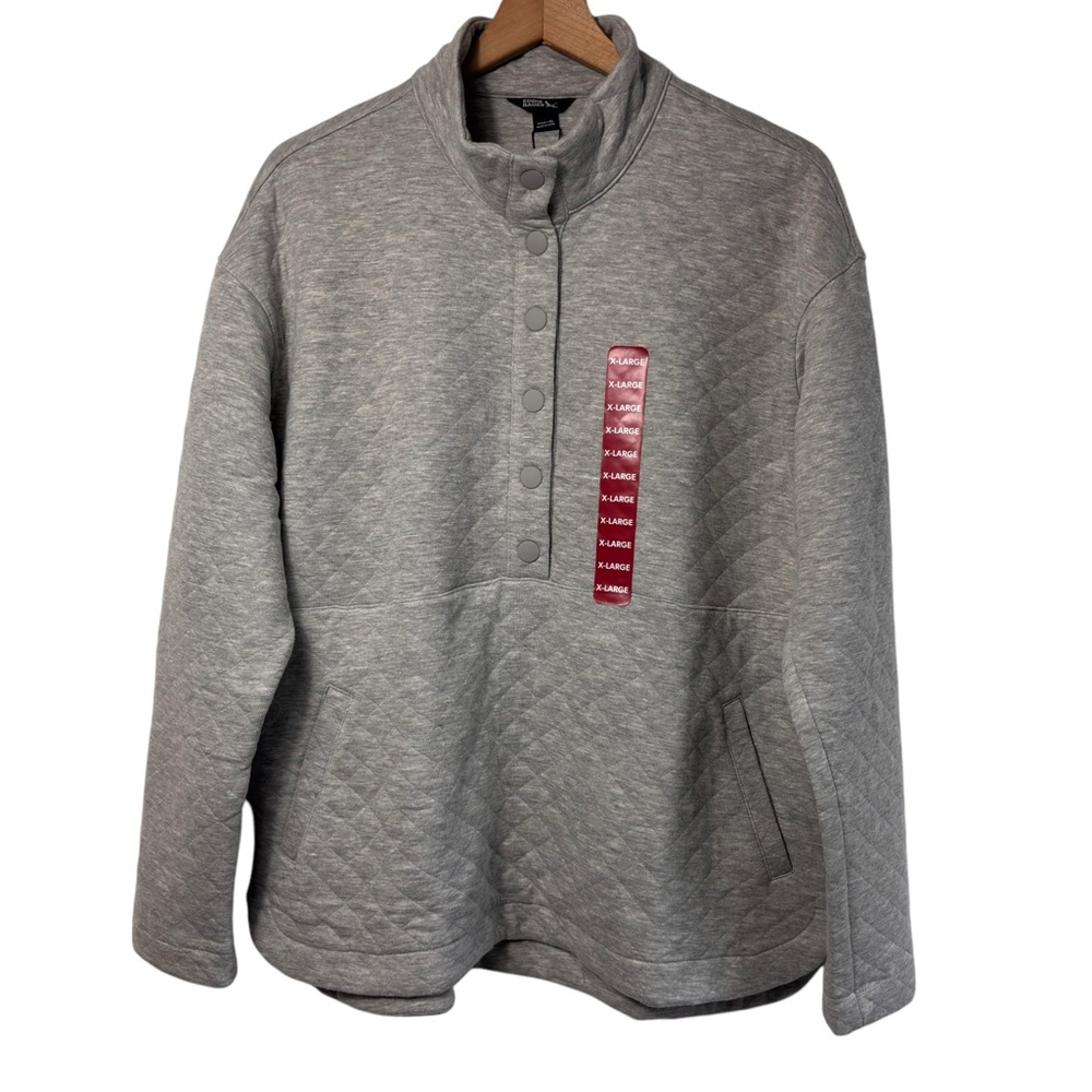 EDDIE BAUER GREY QUILTED WOMEN PULLOVER SIZE X-LARGE BRAND NEW WITH TAGS